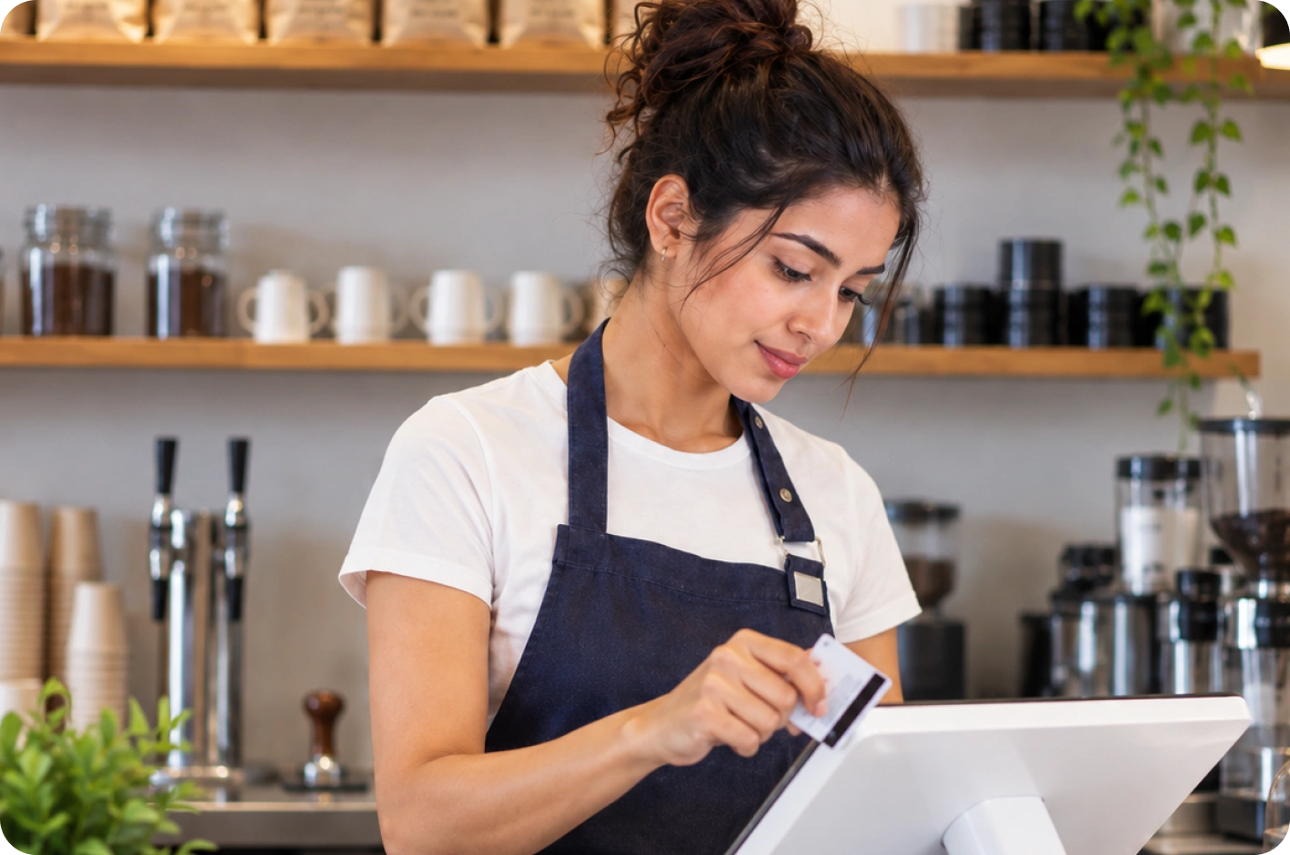 A cashier billing an order on a POS terminal