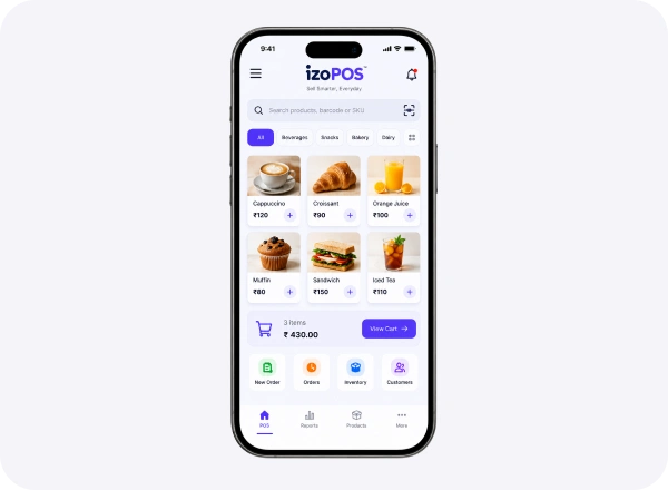 The IzoPOS app running on a phone