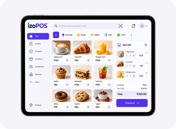 The IzoPOS app running on a tablet