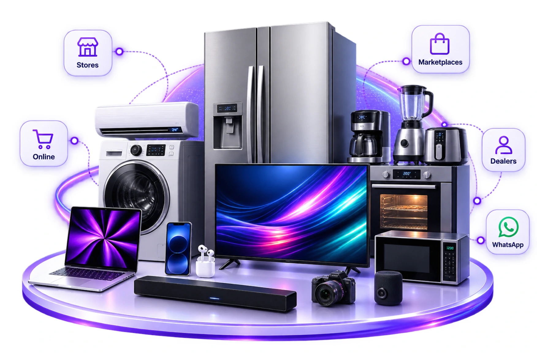A shop assistant showing a customer a large home appliance on the shop floor