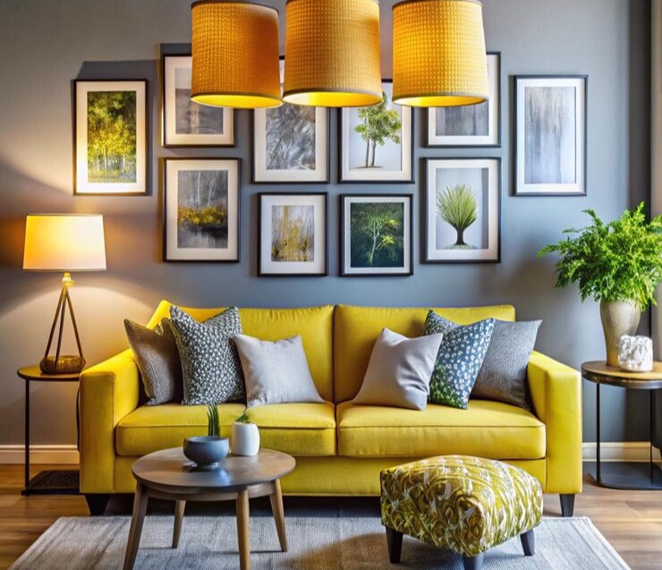 A living room styled with cushions, a throw and a low table