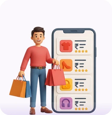Illustration of a purchase from a website, mobile app, store or marketplace