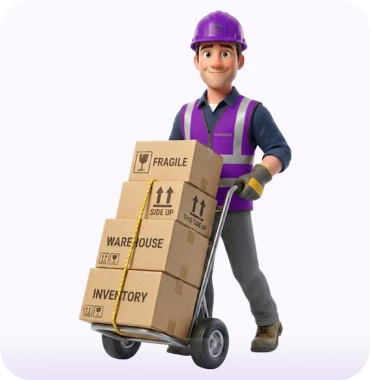 Illustration of a picker collecting an item from a store or warehouse aisle